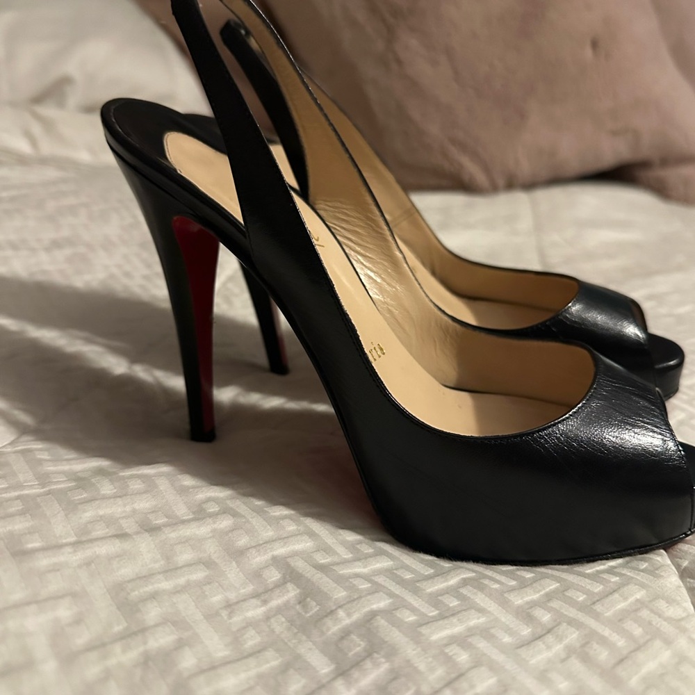 Black Peep-Toe Slingback Heels